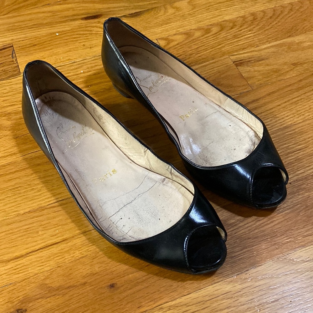 Black Christian Louboutin peep toe flats Sz 35